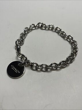 Coach Silver-Tone Round Logo Link Bracelet